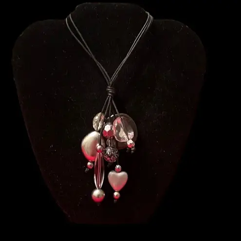 Silver & clear beads on a long multi cord necklace cute stylish versatile GUC Brown