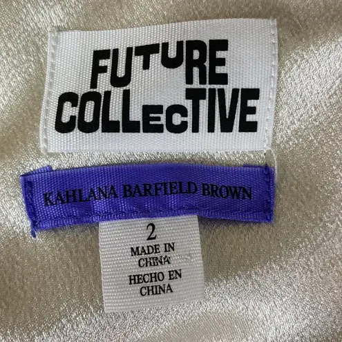 Future Collective Ivory Satin Sleeveless Zip Up Cropped Corset Bustier Top 2