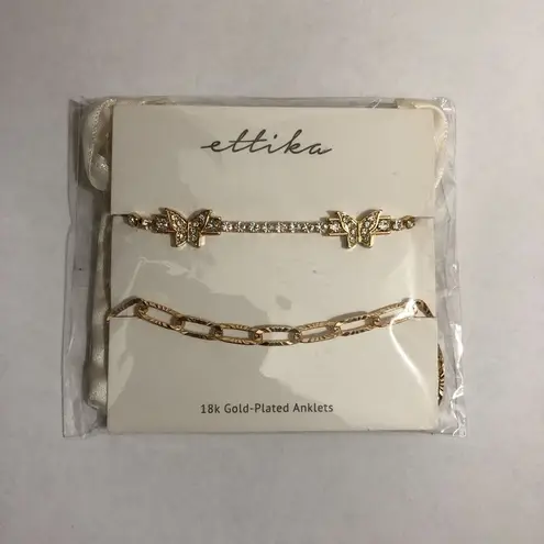 Ettika 18k Gold-plated 2-pc. Set Crystal Butterfly & Link Ankle Bracelets