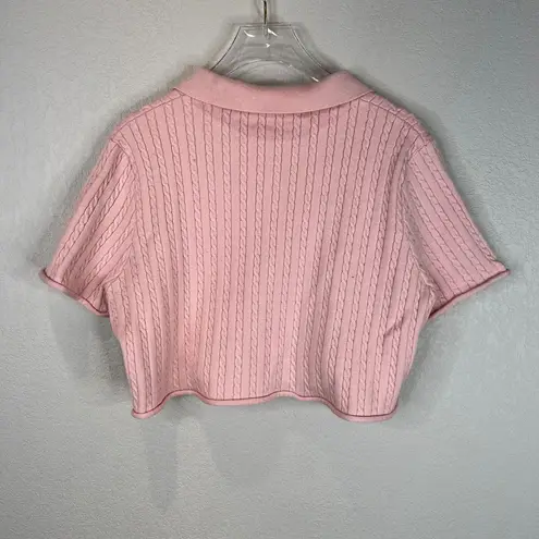 Polo Callahan Daisy  Cropped Top Size Medium Gossamer Pink Cable Knit Boxy Shirt