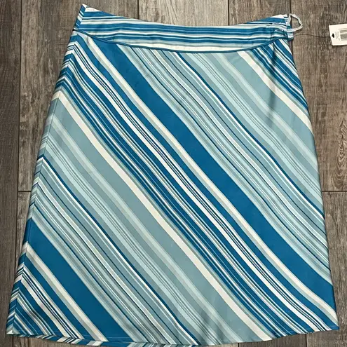 Anne Klein NWT  Blue and White Striped 100% Silk Flared Lined Career Skirt Size 8