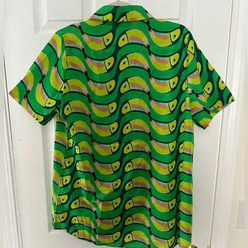 Farm Rio Tropical Green Toucan Print Shirt tubacana button down