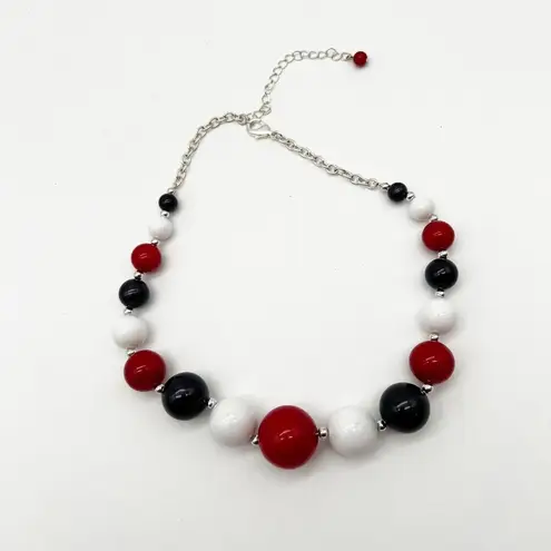 Vintage Red White Blue Acrylic Chunky Graduated Bead Statement Necklace 16”