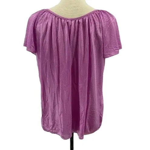 Vintage Shiny Nylon Short Sleeve Sleep Top Purple Womens Size Medium Dead Stock