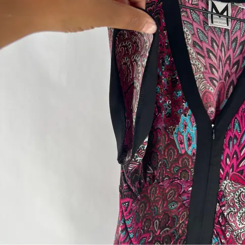 Marc Bouwer Pink Blue Paisley Feather Patterned Zip Front Dolman V