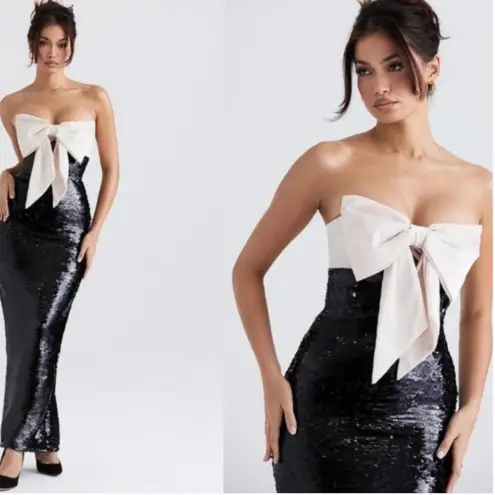 House Of CB  'Holly' Black Sequin Strapless Bow Maxi Dress NWOT‎ size S