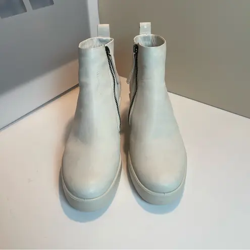 Ecco Shape Sculpted Motion 35 Women’s Sz 8.5 Cream Leather Platform Ankle Boots