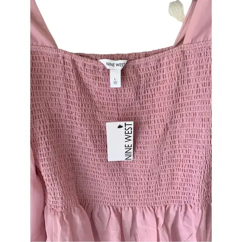 Nine West  NWT square neck smocked blouse pink mauve sheer chiffon ruffle top