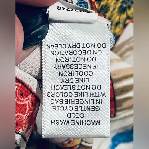 Melissa Paige Blouse SZXL White Popover Split Grommet Sleeve Geo Nature Print