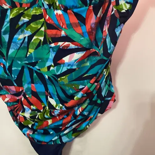 TRIMSHAPER ONE PIECE SWIMSUIT WO PLUS SIZE 30 VIVID PRINT SIDE RUSHING EUC CLEAN Black