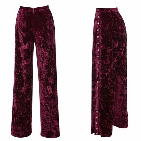 Mistress Rocks Valiant Burgundy Crushed Velvet Joggers Size Small