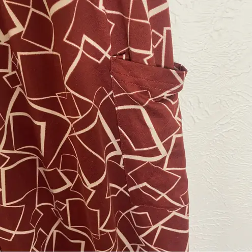 Boho Smocked Waist Pants | Red Geometric Print | S