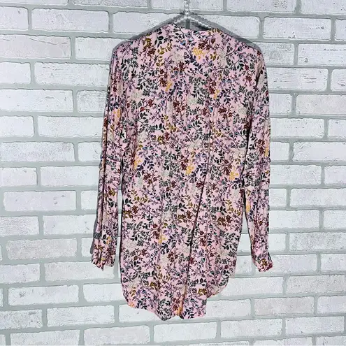 Sundance Floral Print Pintuck Long Sleeve Blouse Size S Pink