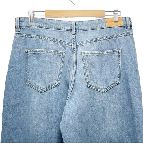 Stradivarius Super Wide Leg High Rise Slouchy Jeans Medium Wash Raw Hem Size 14