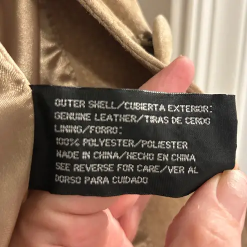 Jacqueline Ferrar Suede Leather Jacket Tan Petite Small Button Front Pockets