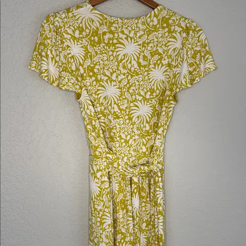 Boden Evangeline Floral Wrap Dress Lime Green Yellow Citrus Jersey Vacation Size 10