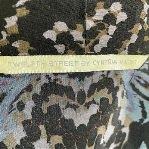 Twelfth Street by Cynthia Vincent Abstract Floral Silk Cardigan Small Blue