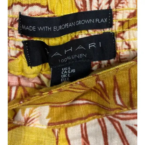 Tahari Womens Pants L Tropical Leaf Print 100% Linen Wide Leg Crop