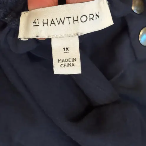 41 Hawthorn Navy Scalloped Romper 1X | Coastal Granddaughter Brunch Fall Outfit Blue