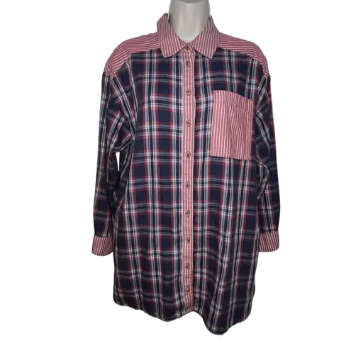 Anthropologie By  Womens Boyfriend Button Down Plaid 100% Cotton Size S Oversized