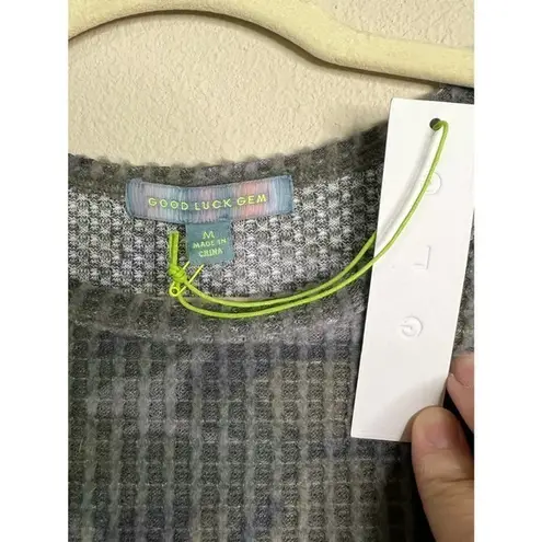 Good Luck Gem Camo Waffle Knit Long Sleeve Top Puff Shoulder