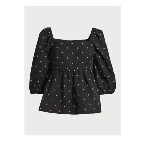 Free Assembly Womens Square Neck Washed Black Peplum Top, Size S 4