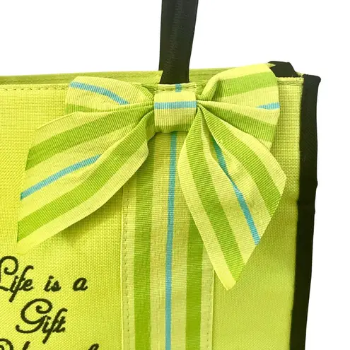 Life Is a Gift MWW Market Canvas Tote Bag Purse Ribbon Cute Girly Fun Whimsy Green