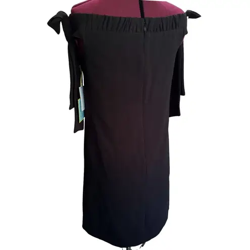 CeCe Off the Shoulder Bow Tie Detail Little Black Dress Mini Crepe Sheath NWT 2