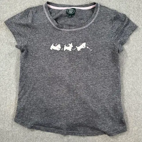 Laura Ashley Ribbed Puppy Tee Shirt Women's Medium Gray Cap Sleeve Y2k Scotties