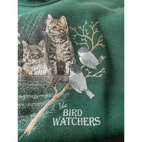 VTG 90s Morning Sun Cat Bird Watchers Green & Red Grandma Sweatshirt L Size L