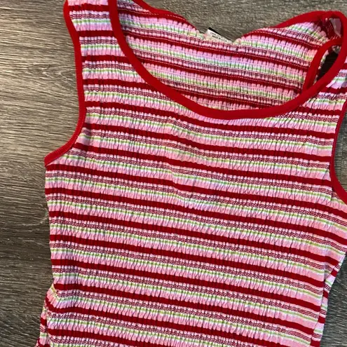 Bonkers Y2k vintage rainbow striped smocked red multicolor crop tank top small