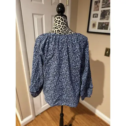 J.Crew Blouse Top Size M Blue Floral Ruffle Detail V