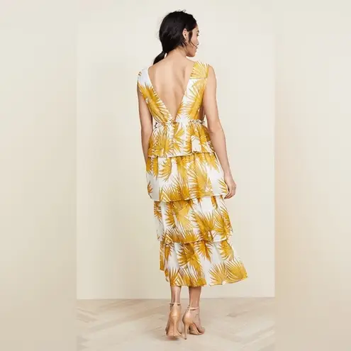 Nightwalker Shopbop yellow floral tiered ruffle midi dress