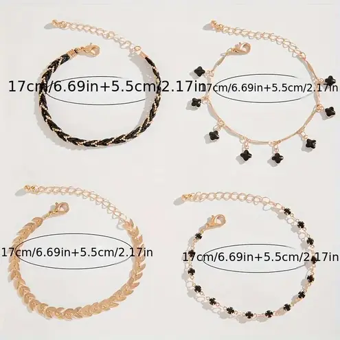 NEW Black & Gold Bracelet Set – Beaded & Chain Layered Stackable Jewelry
