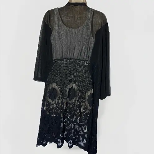 Kimono Cardigan Lace Cover Up One Size Black Mesh Boho 3/4 Sleeve Whimsigoth