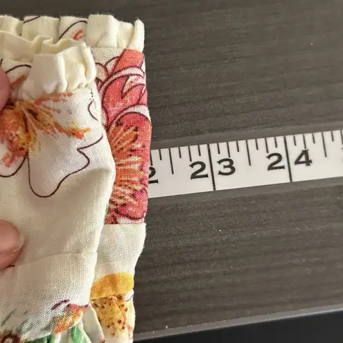 Laura Ashley Linen Large Floral Peasant Top Puff 3/4 Sleeve Blouse Ditsy Girly