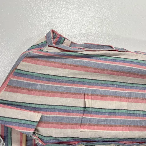 Orvis Linen Blend Button Up Shirt Striped Cap Sleeve Casual Top Large Boxy Fit