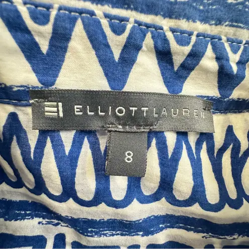 Elliott Lauren Button Down LongSleeve 100% Cotton Blue and White Print Shirt Size 8