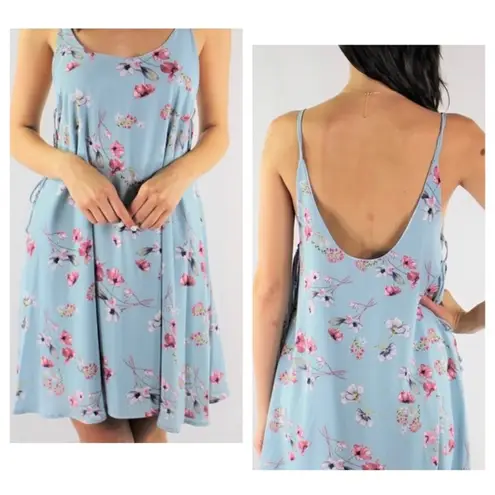 By Together Boutique blue and pink floral sundress with lace up sides size medium