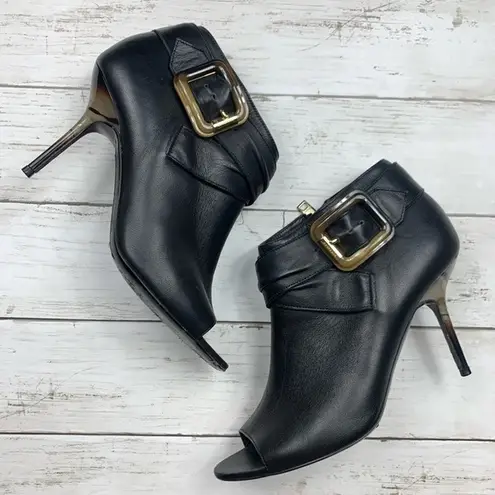 Burberry  Sharnford Ankle Boots Open Toe Booties Buckle Leather Heels 38 1/2