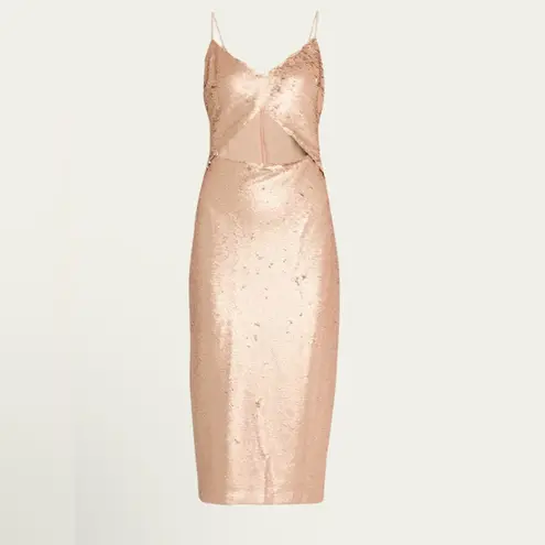 L'Agence New! Femme Sequin Cutout Midi Dress Gold in Rose Sz 6 $595
