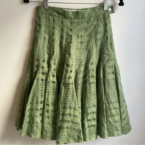 Vintage Umberto Ginocchietti Green Linen Mesh Circle Skirt EU 40 26" US 4