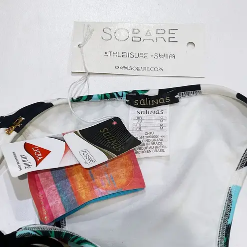 NEW Salinas M Bikini Bottom Tamara Side Tie PalmTrees Graphic Cheeky Swimwear Black Size M