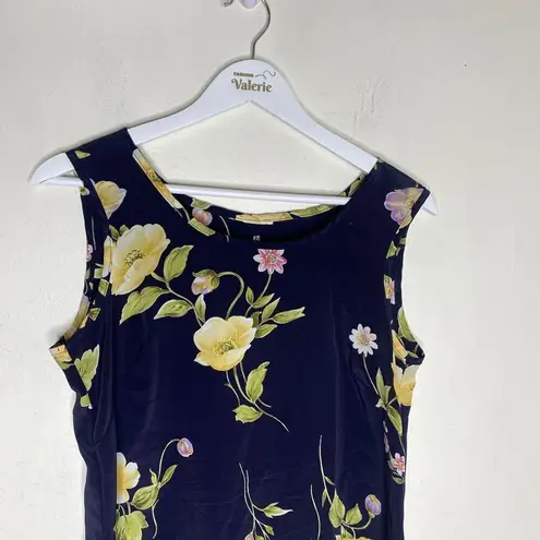 Unbranded Navy Blue Floral 90s Style Midi Long Slip On Dress Size Small