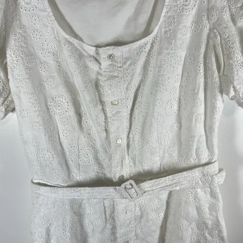 Polo Ralph Lauren Ruffled Linen Eyelet Lace Midi Dress Button Up Belted Size 4 White