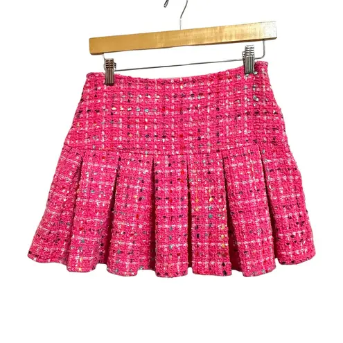 The Moon Day +  hot pink tweed pleated mini skirt size medium NEW