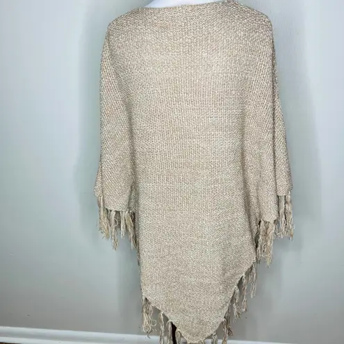 Torrid Fringe Lace Up Poncho M/L Beige Marled Knit Popover Tassle V-Neck Shawl