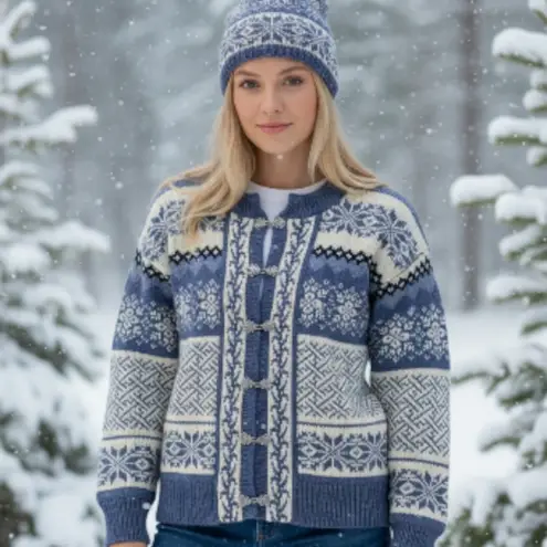 Maria Lammi Finland Nordic 100% Wool Cardigan XS Pewter Clasp Handmade F269 - Image 8