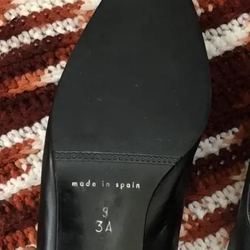 Vintage 90s Gothic Square Pointed Toe Pilgrim Maryjane Pumps Kitten Block Heels Lace Bow Black Size 9