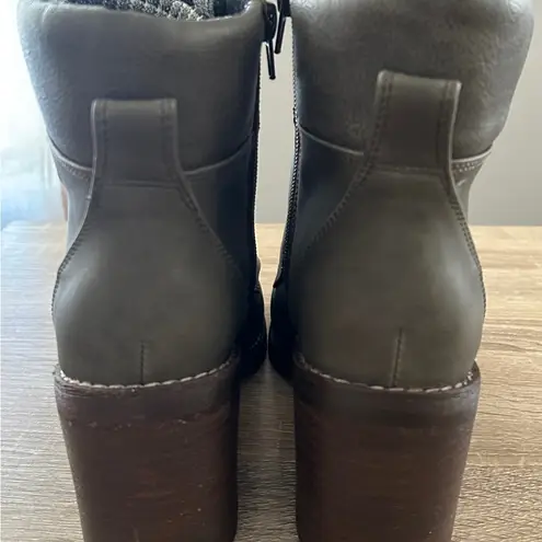 Crown Vintage Women Combat Lace Up Ankle Boots Size 8 Slate Charcoal Leather Brown